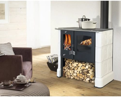 Kaminofen Küchenherd DOMOFIRE Steyr Keramik sandgelb 7,5 kW – Bild 3