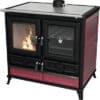 Festbrennstoffherd Thermorossi Viola Evo 12,1 kW schwarz mit Kacheln in bordeaux und Gusseisen-Kochfeld