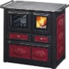 Festbrennstoffherd Westminster K85F bordeaux Backofen links mit Stahlplatten-Kochfeld